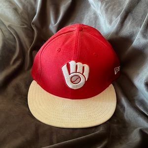 Red and white Milwaukee Brewers fitted hat